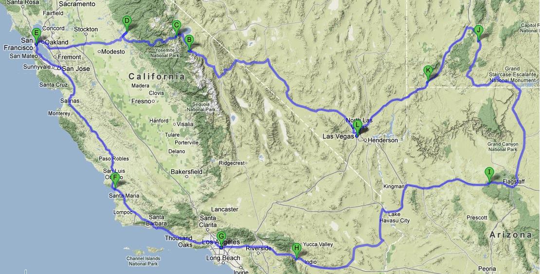 West USA Rundreise Die Route führt von Las Vegas über die Megacitys L.A. und San Francisco