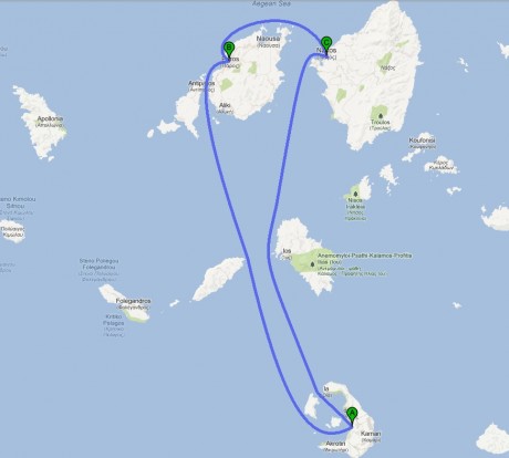 Inselhopping Griechenland Route mit den Inseln Santorin, Naxos und Paros
